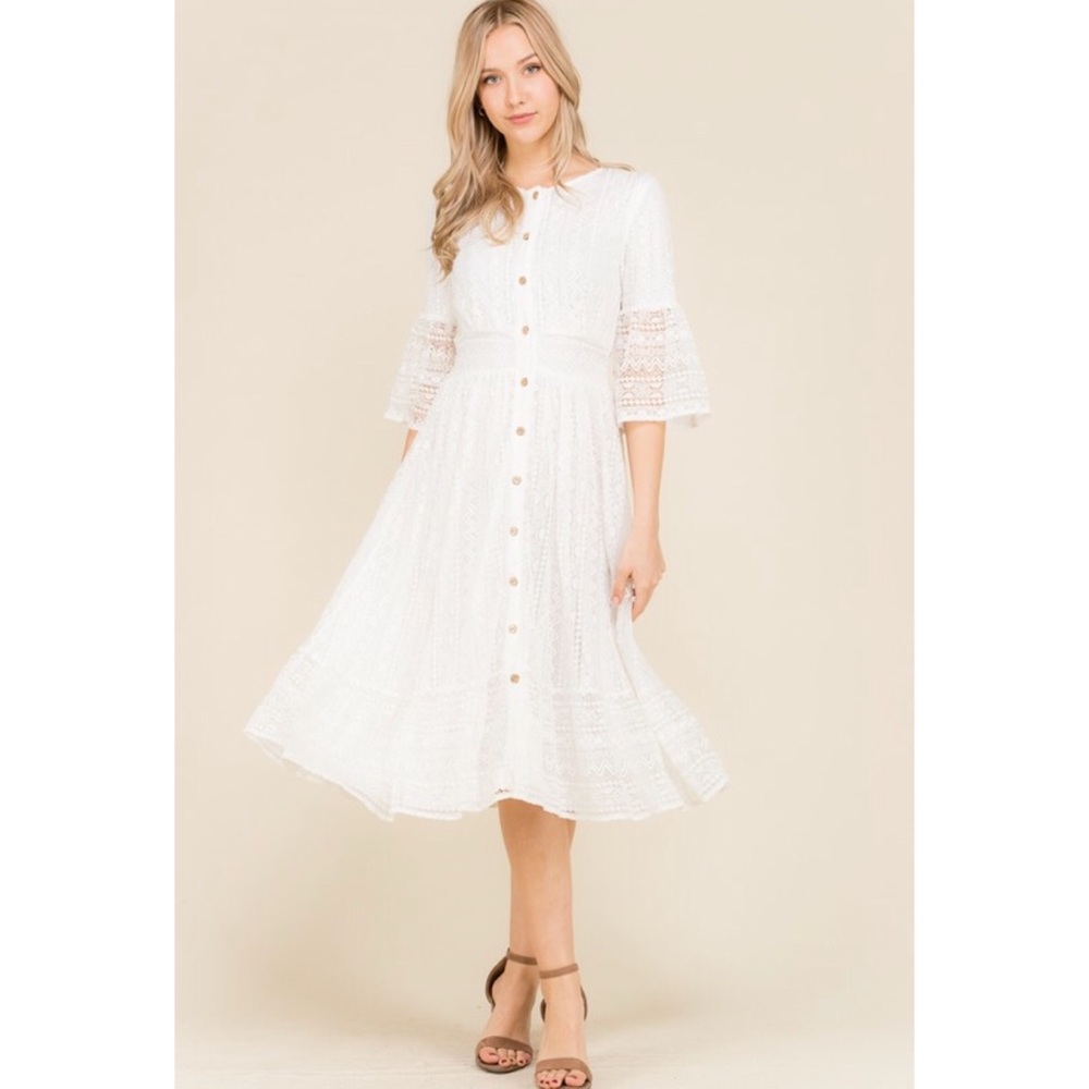 Lace Bell Sleeve Long Dress